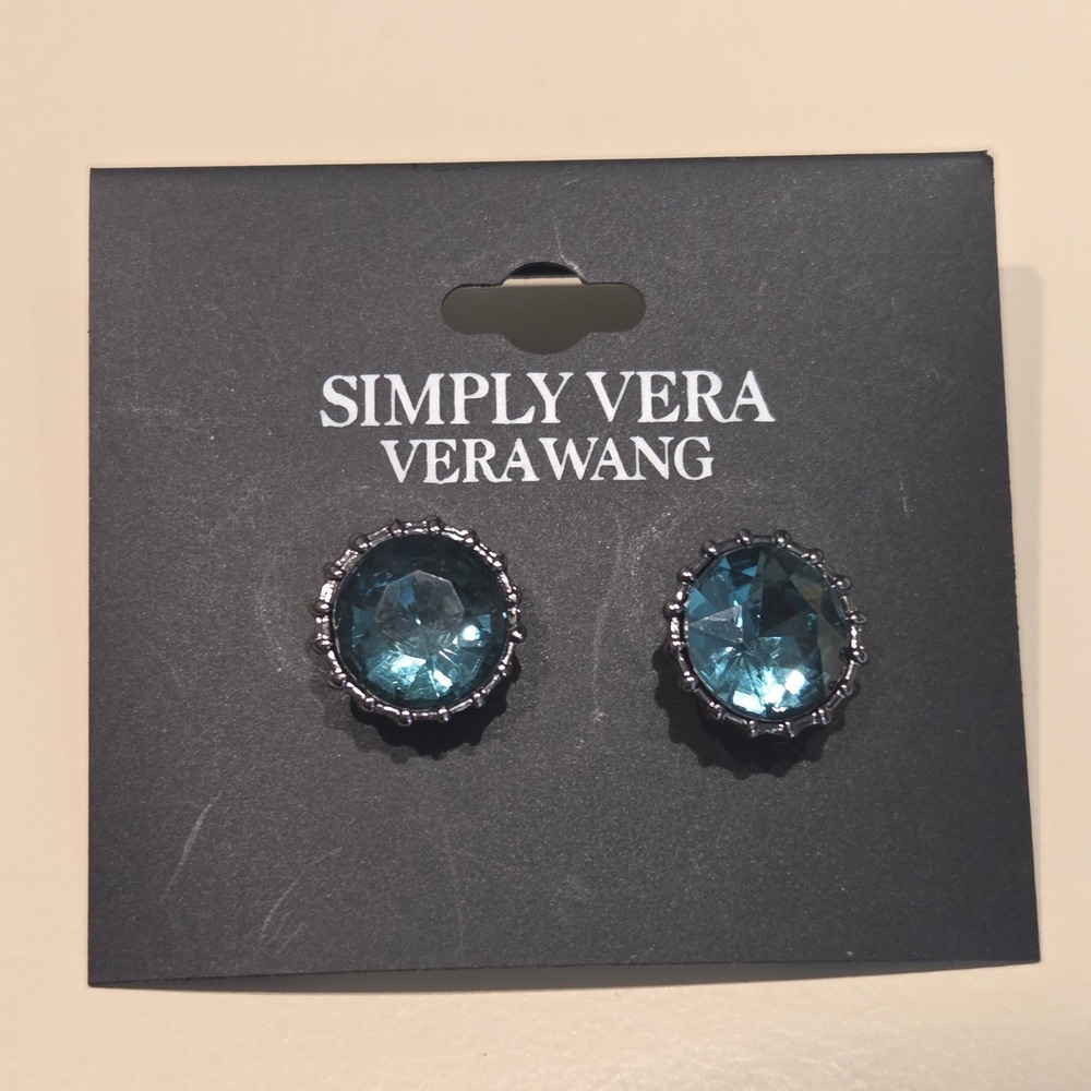 Simply Vera Wang‎ Blue Gem Stud Earrings Rhodium Plated